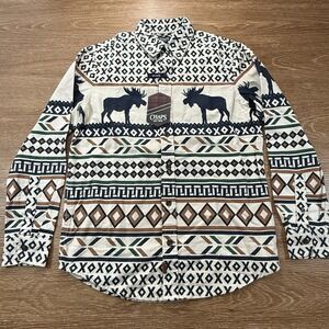 Chaps Men's S Moose Print Button Down Shirt Untucked 100% Cotton NWT Cabin Core